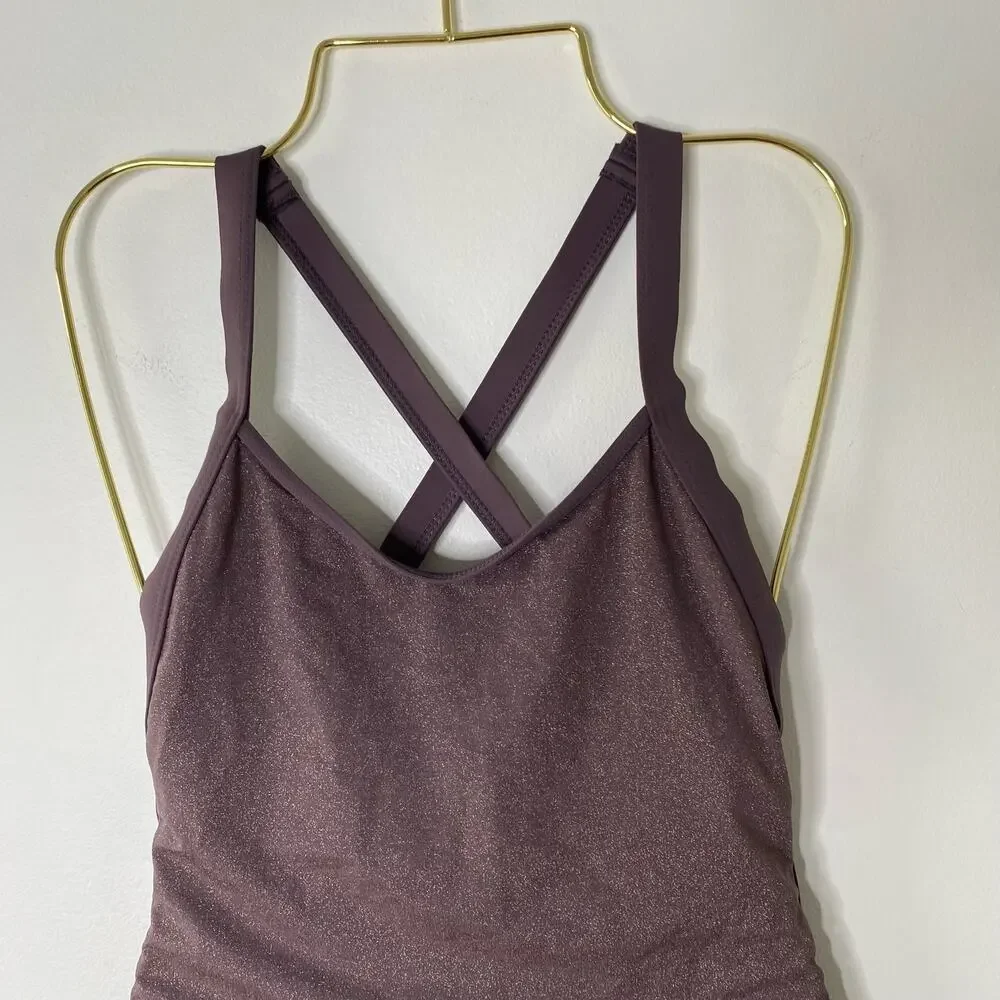 L*SPACE Purple Shimmer Criss Cross Low Back One Piece Swimsuit